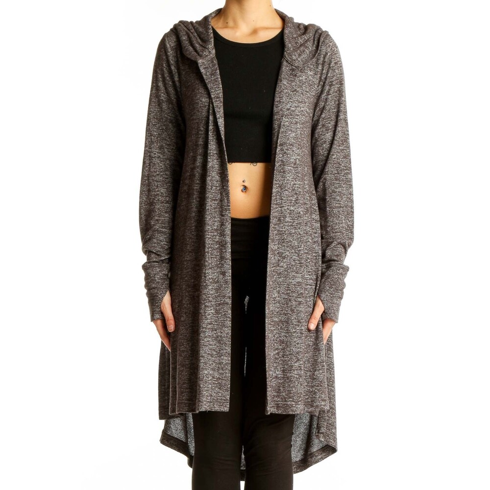 Athleta Hooded Long Cardigan Women’s Small Open Front Knit Cozy Soft Gray Warmth